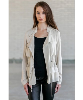 Beige Lightweight Jacket, Cute Fall Beige Jacket