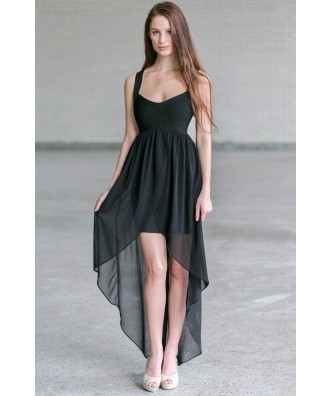 Black Bandage High Low Dress, Cute Black Cocktail Party Dress