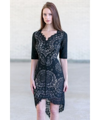 Cute Black High Low Eyelet Dress