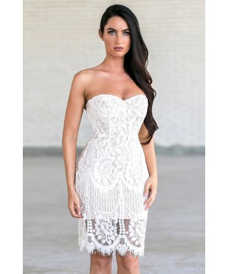 Off White Lace Cocktail Dress, Cute Bachelorette Party Dress