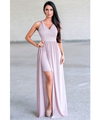 Beige Maxi Prom Formal Bridesmaid Dress