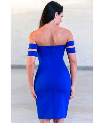 Royal Blue Cocktail Dress | Cute Blue Dress | Off Shoulder Pencil Dress