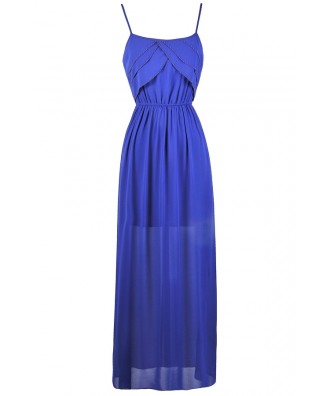 Blue Beaded Maxi Dress, Great Gatsby Ruffle Dress