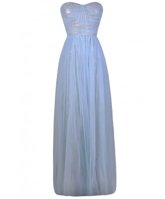 Sky Blue and Silver Formal Prom Dress, Pale Blue Maxi Dress