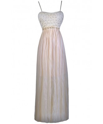 Beige Boho Maxi Dress, Cute Juniors Summer Maxi