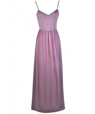 Purple Beaded Maxi Prom Bridesmaid Dress