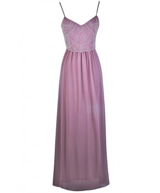 Lilac Purple Pearl Maxi Dress | Pearl Boho Prom Dress | Lily Boutique