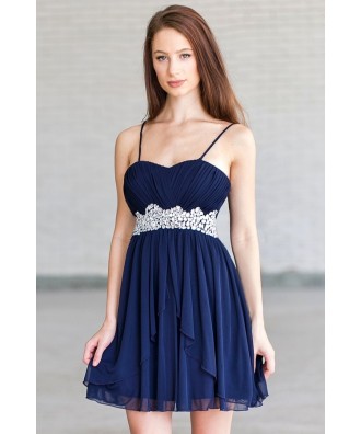 Navy Midnight Blue Embellished Party Dress