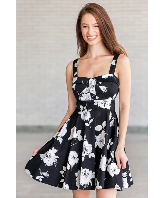 Black and White A-Line Floral Print Sundress