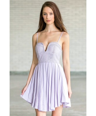 Lavender Purple Lace Romper Dress, Cute Juniors Summer Outfit