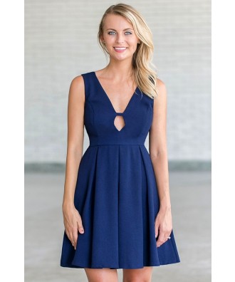 Navy A-Line Party Dress, Cute Navy Summer Sundress