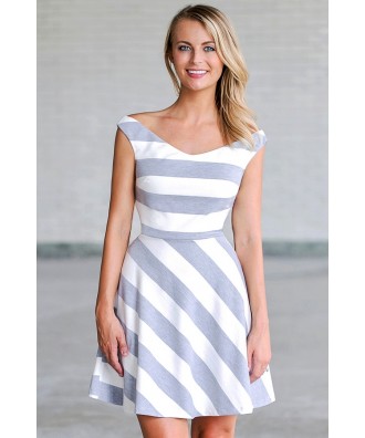 Grey and White Stripe Dress, Cute Summer Dress