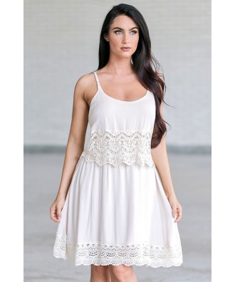 Beige Lace Boho Summer Dress | Cute Juniors Sundress | Lily Boutique