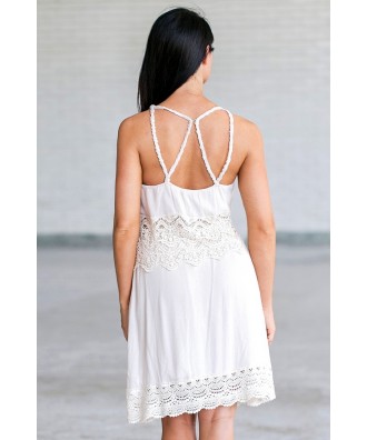 Beige Lace Boho Summer Dress | Cute Juniors Sundress | Lily Boutique