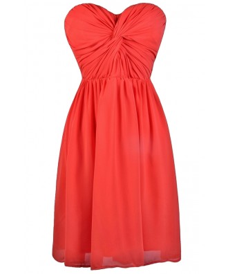 Tomato Red Strapless Dress, Cute Party Dress Lily Boutique