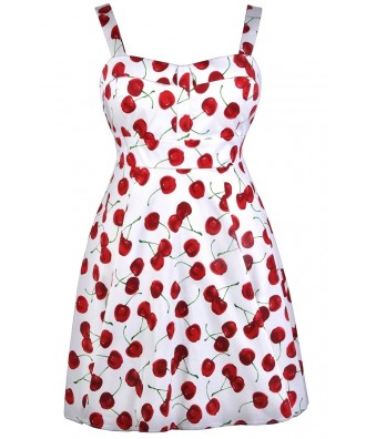 Red Cherry Print Dress, Plus Size Dress, Retro Dress