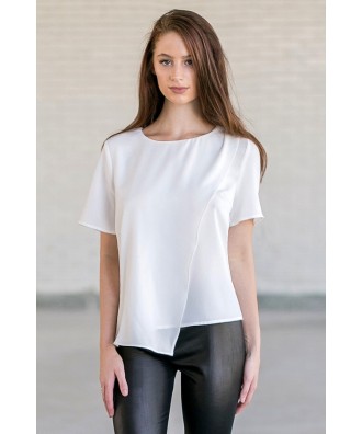 Cute Off White Asymmetrical Top, Cute Outfit for Juniors