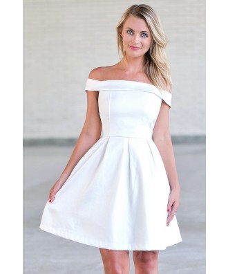 Off White Off the Shoulder Party Dress, Rehearsal Dinner Dress