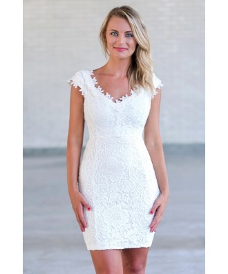 Off White Lace Rehearsal Dinner and Bridal Shower Dress