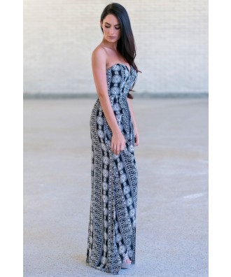 Black and White Printed Maxi Dress, Cute Vacation Dress Lily Boutique