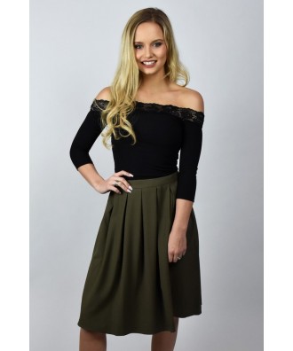 Cute Olive Green A-Line Midi Skirt
