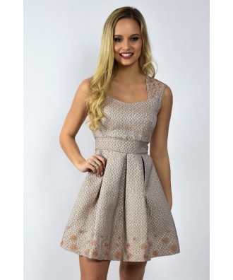 Mocha Light Brown Metallic Holiday A-Line Party Dress