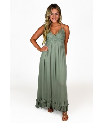 Green Lace Maxi Dress for Women