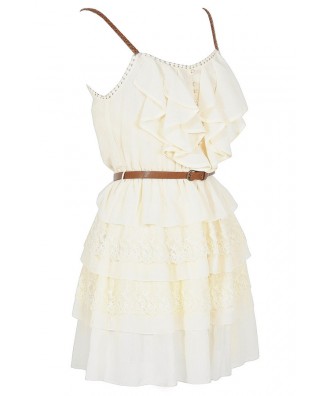 Nashville Nostalgia Belted Ruffle Dress in Ivory Lily Boutique