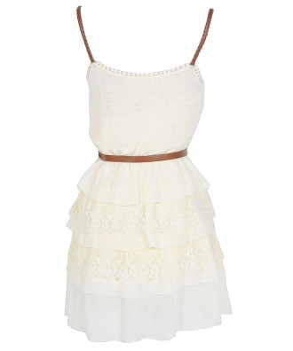 Nashville Nostalgia Belted Ruffle Dress in Ivory Lily Boutique