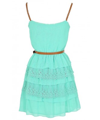 Nashville Nostalgia Belted Ruffle Dress in Mint Lily Boutique