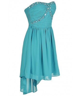 Turquoise Embellished Dress, Beaded Turquoise Prom Dress, Beaded ...