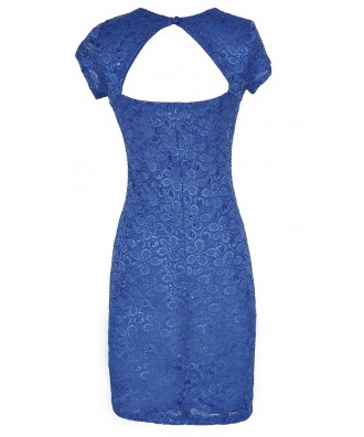 Blue Lace Dress, Cute Blue Dress, Blue Lace Pencil Dress, Lace Cocktail ...