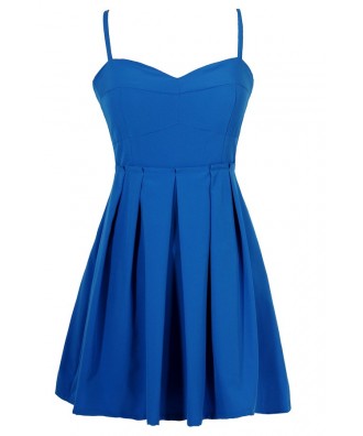 Royal Blue Summer Dress, Paperbag Waist Dress, Blue Fit and Flare Dress ...