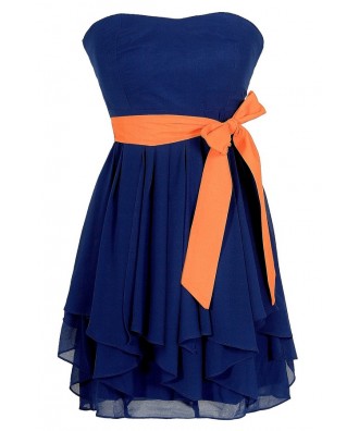 Cute Ruffled Party Dress, Blue Chiffon Dress, Blue Bridesmaid Dress ...