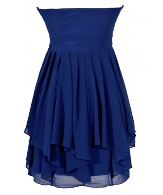 Cute Ruffled Party Dress, Blue Chiffon Dress, Blue Bridesmaid Dress ...
