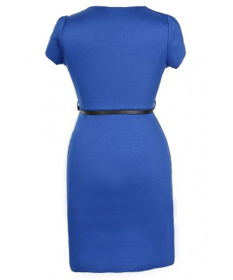 Cute Blue Plus Size Pencil Dress, Plus Size Royal Blue Professional ...