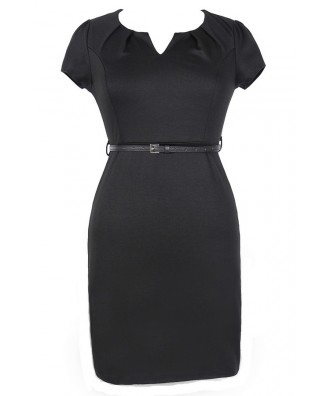 Cute Plus Size Black Pencil Dress, Plus Size Black Professional Dress ...