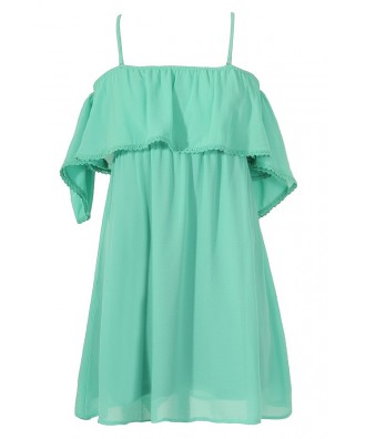 Cute Green Summer Dress, Mint Off Shoulder Summer Dress, Mint Off ...