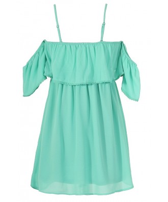 Cute Green Summer Dress, Mint Off Shoulder Summer Dress, Mint Off ...