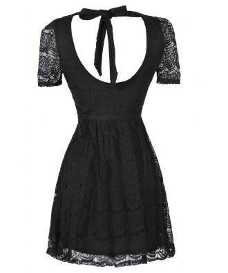 Black Lace Peter Pan Collar Dress, Embellished Peter Pan Collar Dress ...