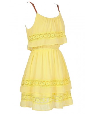 Cute Tiered Bright Yellow Dress, Cute Juniors Dress, Cute Summer Dress ...