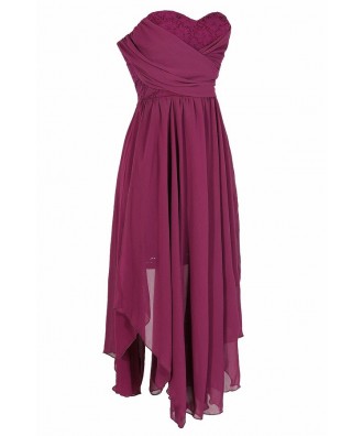 Berry Purple Chiffon and Lace Midi Dress, Berry Purple Chiffon Party ...