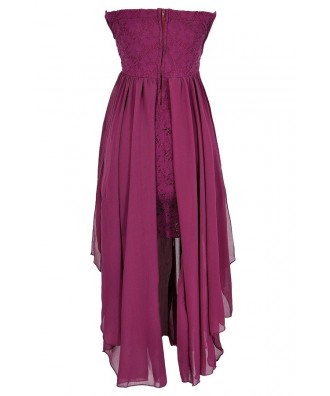 Berry Purple Chiffon and Lace Midi Dress, Berry Purple Chiffon Party ...