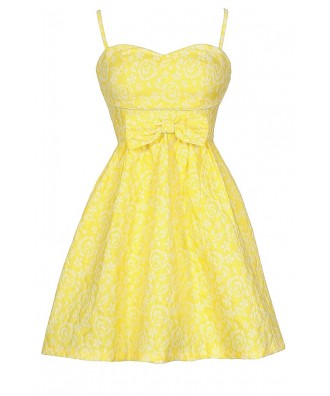 Bright Yellow Sundress, Cute Juniors Dress, Yellow Bridesmaid Dress, Bright Yellow Bow Dress, Yellow Party Dress