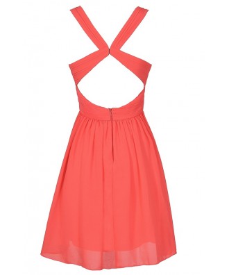 Coral Chiffon Party Dress, Cute Coral Summer Dress, Cute Coral Juniors ...