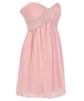 Cute Pink Embellished Chiffon Dress, Pink Chiffon Bridesmaid Dress ...