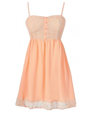 Peach Lace Babydoll Dress, Cute Peach Lace Summer Dress, Cute Juniors Dress, Lace Bustier Dress