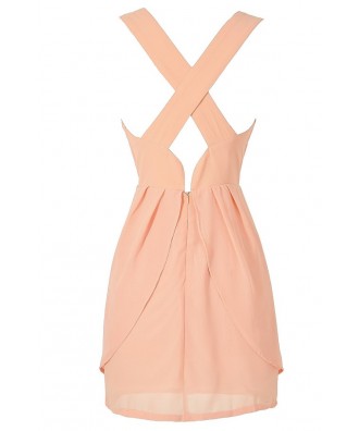 Cute Peach Chiffon Dress, Peach Chiffon Party Dress, Cute Juniors Dress ...