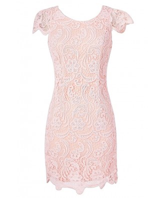 Pale Pink Crochet Lace Capsleeve Pencil Dress, Pale Pink Crochet Lace ...