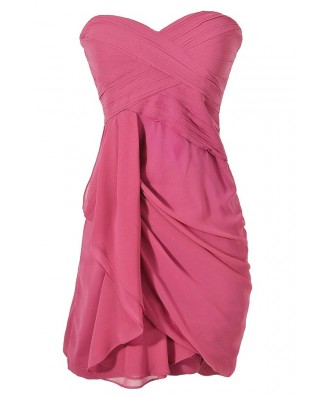 Berry Chiffon Strapless Party Dress, Cute Berry Purple Chiffon ...